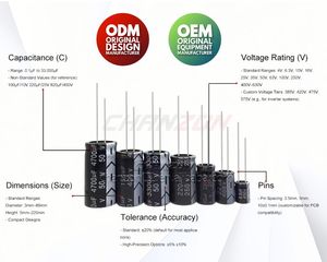 ตัวเก็บประจุอลูมิเนียมอิเล็กโทรไลติก100V 250V 400V 150uF 270uF 400uF 470uF 560UF 680UF 820UF 2200uF 5000UF 6800uF - Product Image 3