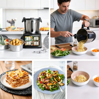 Robot de cuisine intelligent avec écran tactile TFT de 10 pouces, bol en acier inoxydable de 4,5 L, capable de cuire à la vapeur, hacher, mélanger, faire sauter, fouetter et mélanger.