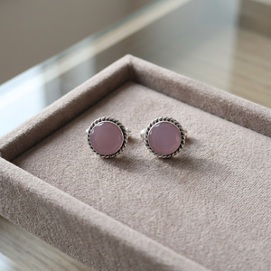 Boutons de manchette Niharika Gems en chalcédoine rose, forme ronde, sertis, en argent sterling 925 plaqué, bijoux unisexes. - Product Image 5