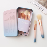 Ensemble de 9 pinceaux de maquillage pour le visage en plastique rose avec boîte, logo personnalisé de luxe, marque privée professionnelle