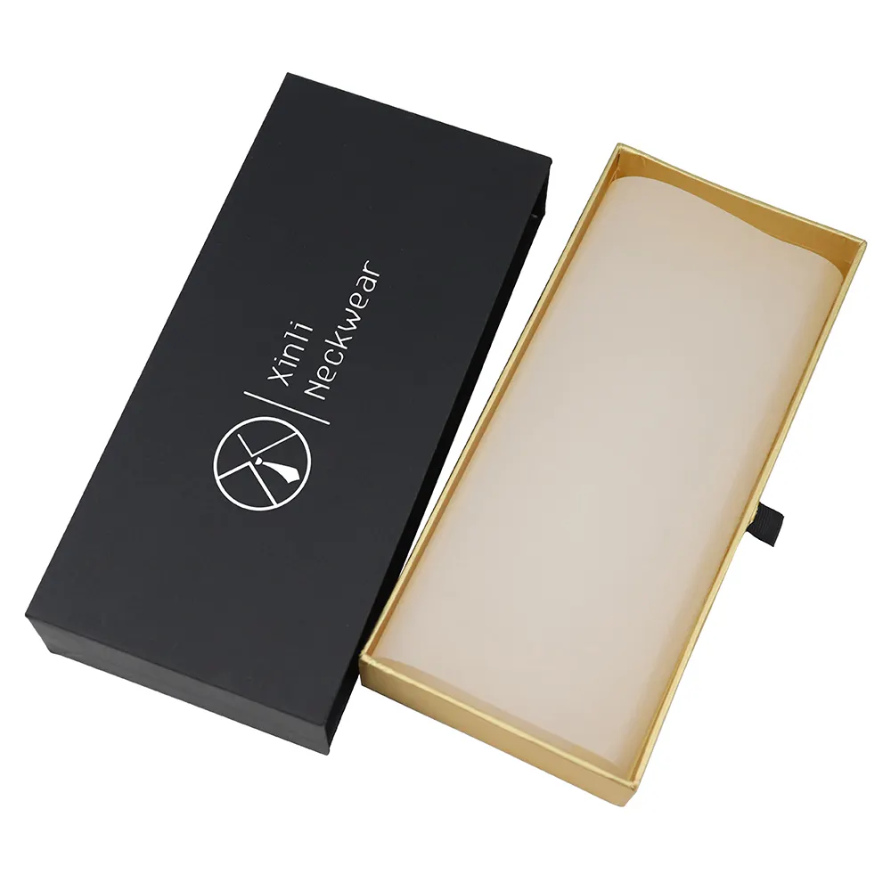 Necktie Boxes Drawer Scarf Custom Mens Logo Neck Tie Black Cardboard Sliding Gift Packaging Box For Sale