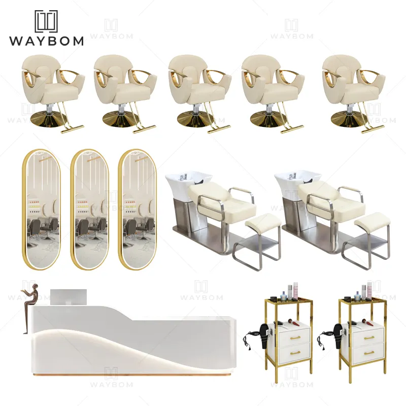 New style White And Gold Salon Furniture Set Customized Personalized Hair Salon Equipment Set hair salon mirror and chair sets
