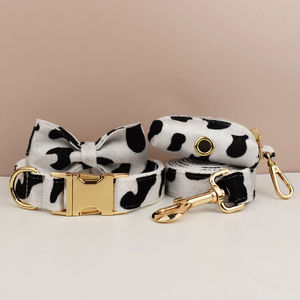 Collier, laisse et harnais pour chien en coton doux à imprimé vache, logo de designer personnalisé, nouvelle arrivée, taille XS-XL, détachable, réglable, porte-sac à crottes - Product Image 6