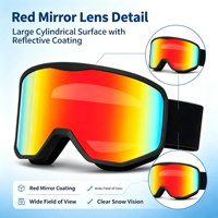 Masque de ski rouge à grande lentille cylindrique, anti-buée, UV400, pour snowboard, compatible avec lunettes de vue, personnalisable OEM