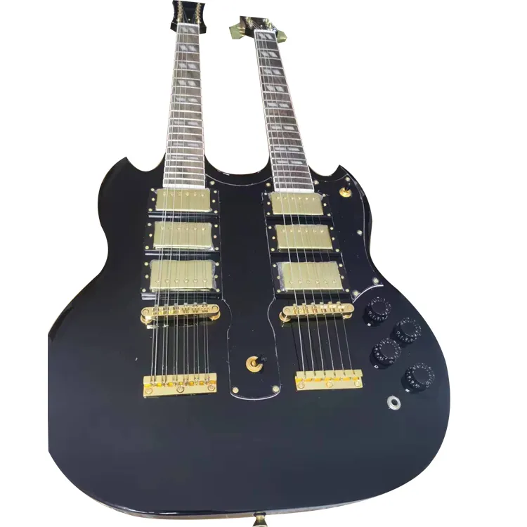 גיטרה חשמלית כפול הצוואר השחור גיטרה 12 ו-6 מיתרים