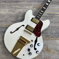 Gitar Elektrik Jazz Hollow Body Putih GB Berkualitas Tinggi, Model ES335 dengan F-Hole untuk Performa Profesional