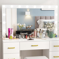 Coiffeuse moderne à miroir LED, pieds blancs dorés, 7 tiroirs – Table de maquillage compacte pour chambre et usage hospitalier, directement de l'usine