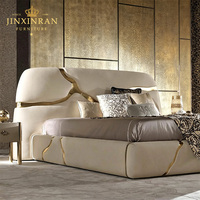 Lit double en bois de pin et cuir véritable de luxe italien, cadre de lit moderne, taille king ou queen, lit rembourré doux