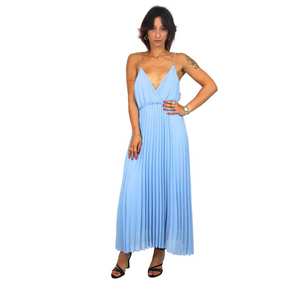 Women's Maxi Dress Sky Blue Pleated <b>Spaghetti</b> Strap <b>Long</b> Summer Dress - Product Image 1