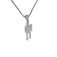 Collier pendentif style streetwear avec figurine inclinée (style Billie) incrustée de strass, design créatif de style occidental
