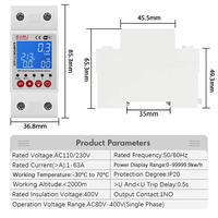 1-63A réglable Tuya WiFi Smart Disjoncteur Commutateur Bi-Direction Mesure de fuite de terre sur sous tension Protecteur d'énergie