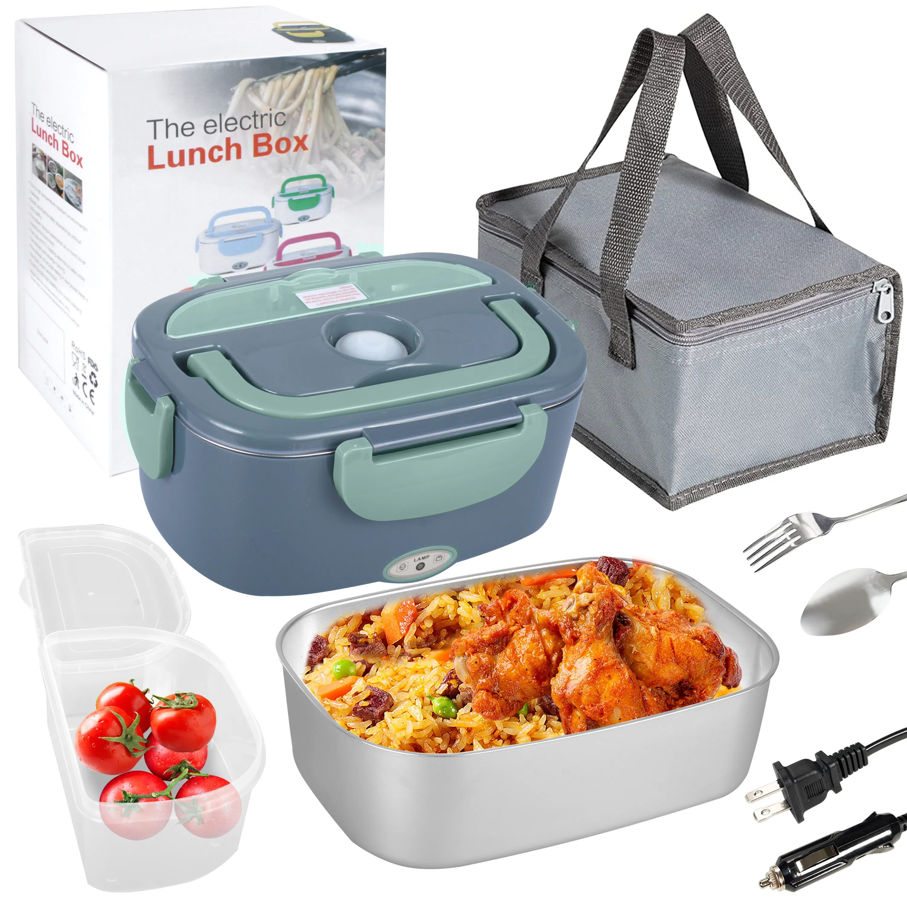 110V/220V/12V/24V Food Warmer Stainless Steel Container Electric Lunch Box for Car Truck