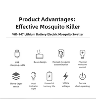 Lampe anti-moustiques et tapette à moustiques rechargeable 2-en-1 JZ UV 3000V haute puissance