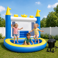 Château Gonflable Classique avec Plusieurs Tourniquets, Toboggan et Zone de Rebond pour Enfants, Centre de Jeu Thème Dessin Animé pour Fêtes en Jardin, Modèle Gonflable Basique