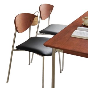 Chaise d'appoint nordique rétro design, dossier en bois massif, structure en fer, pour adulte - Product Image 5