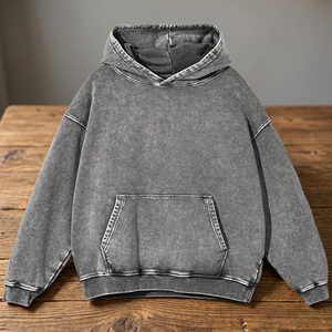 Sudadera con Capucha Oversize Unisex, Color Gris Sólido, Algodón French Terry Lavado, con Bolsillo, Corte Regular, Estilo Otoñal - Product Image 2