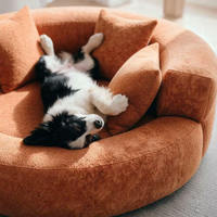 Tempat Tidur Anjing Kucing Bulat Lembut, Sofa Hewan Peliharaan Poliester yang Dapat Dilepas dan Dicuci, untuk Dalam Ruangan, Semua Musim