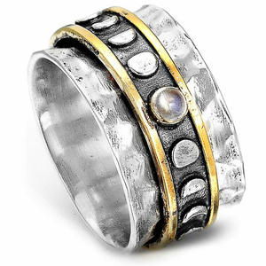 Anillo de Plata Fase Lunar F475, Chapado en Oro, con Engaste de Piedra Natural, Unisex, para Uso Diario, Joyería Fina - Product Image 2