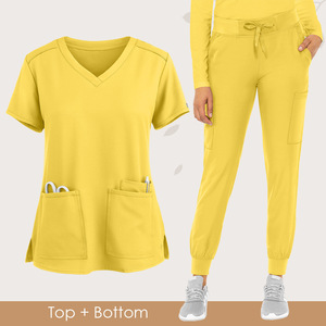 Women's Medical Scrub Suit Set V-Neck Short Sleeve Moisture Wicking Wine Red Royal Blue Gray Watermelon Red Sea Blue Yellow S - Product Image 5