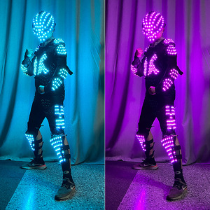 Traje de armadura de calavera con luz LED RGB para mujer, casco que cambia de color, disfraz luminoso para bailar en Halloween, bares, discotecas, fiestas rave, espectáculos de DJ - Product Image 4