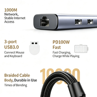 Hub USB C 6 en 1 en aluminium avec HDMI 4K, Ethernet Gigabit RJ45 1000 Mbps, charge PD 100 W, adaptateur multiport pour MacBook Pro, ordinateur portable