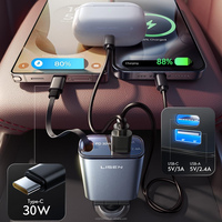 Cargador de Coche Retráctil LISEN con Cable Tipo C, Carga Rápida de 57W, Enchufe USB C Compacto y Mini para iPhone 17 16 15 Plus Samsung S25 S24