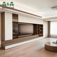 Meuble TV mural intégré moderne, texture noyer de luxe, meuble multimédia flottant pour intérieur design