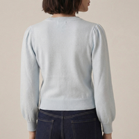 Pull en maille à nœud sur l'épaule pour femme, manches longues, col rond, couleur unie, épaules bouffantes, style bureau, preppy, coquette, vente en gros