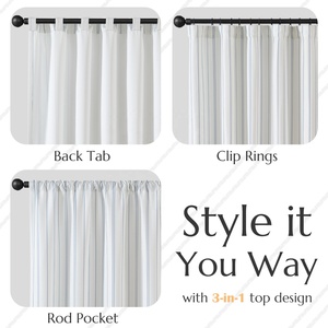 JINCHAN Sustainable Blue Striped <strong>Curtains</strong> Faux Linen Look <strong>Ticking</strong> <strong>Stripe</strong> Light Filtering Window Drapes - Product Image 6