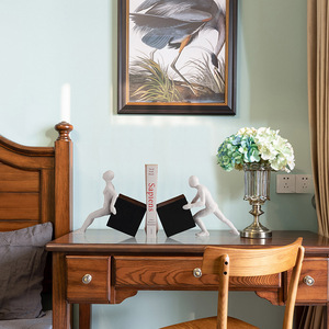 Figure Shaped Bookend Set 2Pcs Resin Minimalist Design For <b>Desk</b> Bookshelf Home <b>Study</b> Decor - Product Image 2