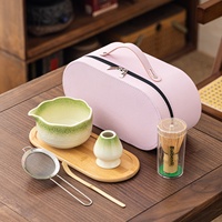 YUBIN Ensemble de 7 pièces personnalisable de bols à matcha portables en céramique, et batteur à matcha japonais en bambou, modèle 2026 très populaire, avec coffret cadeau