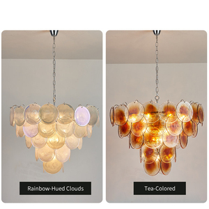 Lustre en laiton réglable en hauteur, suspension en verre de luxe, style Art Déco italien, pour villa, salle à manger, chambre principale, rétro, disque fumé - Product Image 3