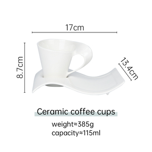 Tùy Chỉnh Trắng Gốm Caffe Trà Sữa <span class=keywords><strong>Mug</strong></span> Espresso Cup Hình Dạng Sóng Độc Đáo Cốc Cà Phê Và Đĩa - Product Image 2