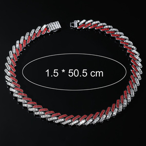 Nuevo Producto: Cadena Cubana Simple Personalizada con Diamantes de Imitación Rojos, Cadena de Dos Colores para Hombre, Estilo Hip Hop, Joyería al por Mayor - Product Image 6