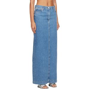 Jupe longue en jean bleu fendue personnalisée pour femme 100 % coton avec fermeture éclair - Product Image 4