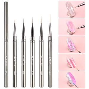 Lot de 5 pinceaux à ongles en métal ultra fins pour nail art, liner, gel, dessin et manucure - Product Image 1