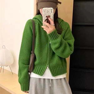 Casaco de Suéter de Malha com Capuz e Zíper de Manga Longa Estilo Coreano para Mulheres - Product Image 3