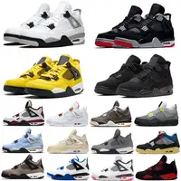 Sepatu Basket Gaya Zapatillas Asli AIre LIee Jordan 4, Sepatu Kets Olahraga Kucing Hitam Kasual 4S