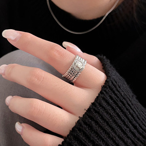Yinruitai S925 Sterling Silver Wide Band <b>Ring</b> Women Retro Fashion <b>Open</b> Index Finger <b>Ring</b> Everyday Wear Jewelry - Product Image 1