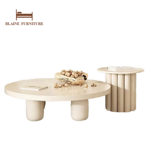 BLAINE Modernes cremeweißes gewelltes wolken förmiges Couchtisch-<span class=keywords><strong>Set</strong></span> für Home Office Farm house Woven Wood Marble Fiberglas-Tisch - Product Image 1