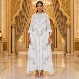 Vestido Kaftan Bordado Modesto com Contas e Lantejoulas, Decote Redondo, Manga Morcego, Caimento Solto, Maxi Abaya em Formato A para o Ramadã e Eid - Product Image 3