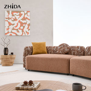 Divani in Legno di Tendenza per Soggiorno, Tipo Separato a 2 Posti, Rivestimento in Tessuto Marrone con Braccioli <span class=keywords><strong>e</strong></span> Schienale Avvolgenti - Product Image 5