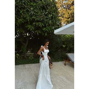 Robe longue blanche à bretelles pour femme, élégante, modeste, pour les fêtes, formelle, ODM, décontractée, style de bureau, volants décoratifs, idéale pour les événements de jour - Product Image 2