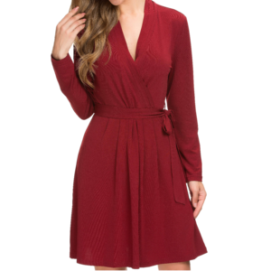 Vestido de punto casual para mujer, estilo OL, con cuello en V, cintura imperio, volantes drapeados, color liso, manga larga, hasta la rodilla, ideal para primavera. ¡Oferta especial! - Product Image 1