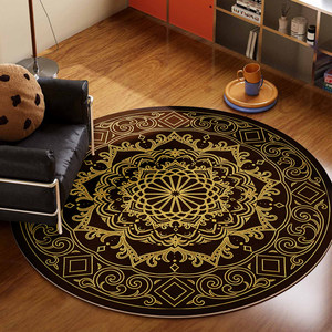 พรมปูพื้นทรงกลม ลายดอกไม้สีฟ้า วินเทจชิค ทอเครื่องจักร กันน้ำ ตกแต่งบ้าน เสื่อปูพื้น เส้นผ่านศูนย์กลาง 60 นิ้ว - Product Image 4