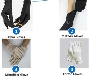 Gants de nettoyage en microfibre noir et blanc avec logo personnalisé pour le travail gants de polissage de bijoux en coton et soie de lait - Product Image 6