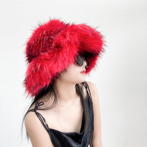 Inverno Faux Oversized Balde Chapéu Mulheres Quente Pelúcia Pescador Chapéu - Product Image 3