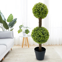 Décoration extérieure : Boule de buis artificielle sphérique en plastique synthétique, fausse plante verte avec pot en plastique noir