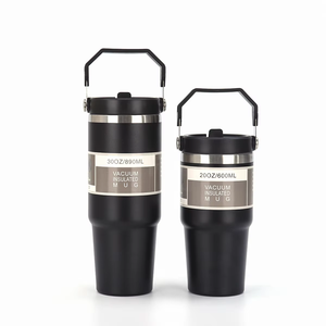 Wholesale 20oz 30oz Vacuum Insulated Stainless Steel Travel Tumbler with Handle & Straw <b>Double</b> <b>Wall</b> Coffee <b>Mug</b> for Outdoor - Product Image 1