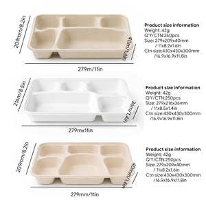 Wholesale <b>Disposable</b> 5 Compartment Sugarcane Bagasse Food Tray Biodegradable Compostable Microwave Safe Eco Friendly Takeaway - Product Image 5